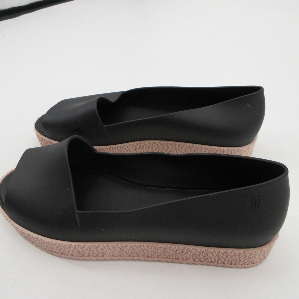 Melissa Hotness Women 10 Black Pink Platform Peep Toe Jelly Sandals Flatform - Picture 2 of 11